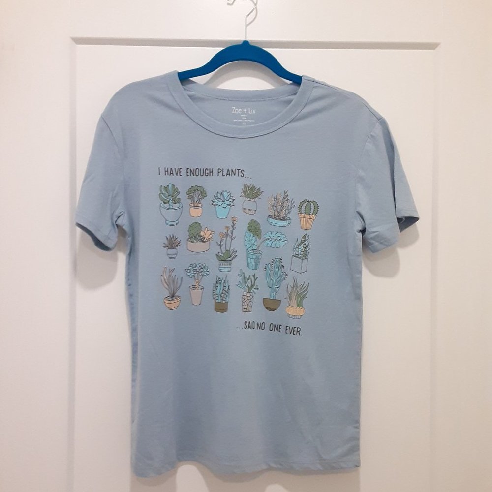 ZOE + LIV blue graphic tee for plant lovers (M)